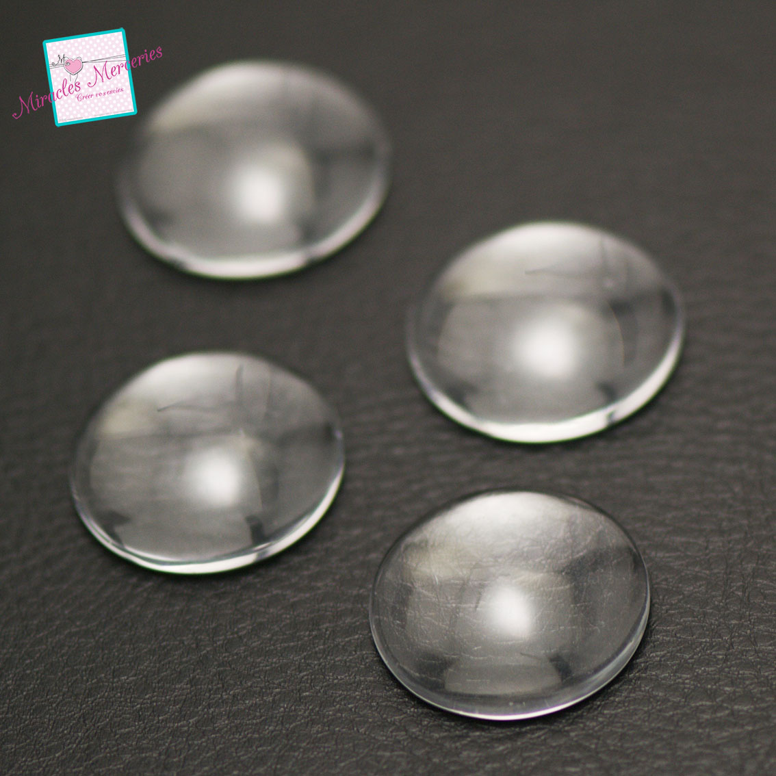 4 cabochons en verre 25 mm, dôme transparent