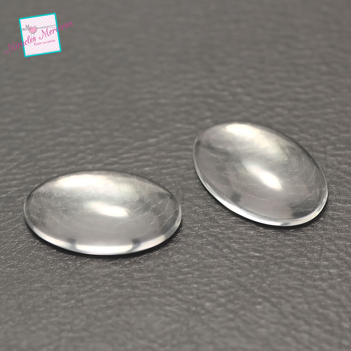 4 cabochons en verre 30x20 mm, ovale transparent