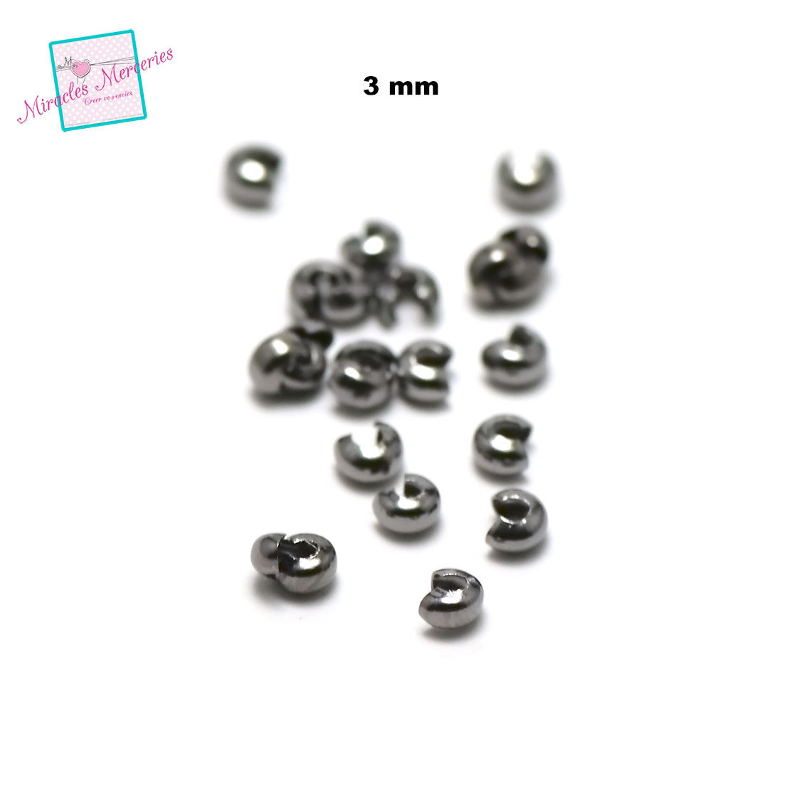 100 cache perle à écraser 3 mm,gun-métal