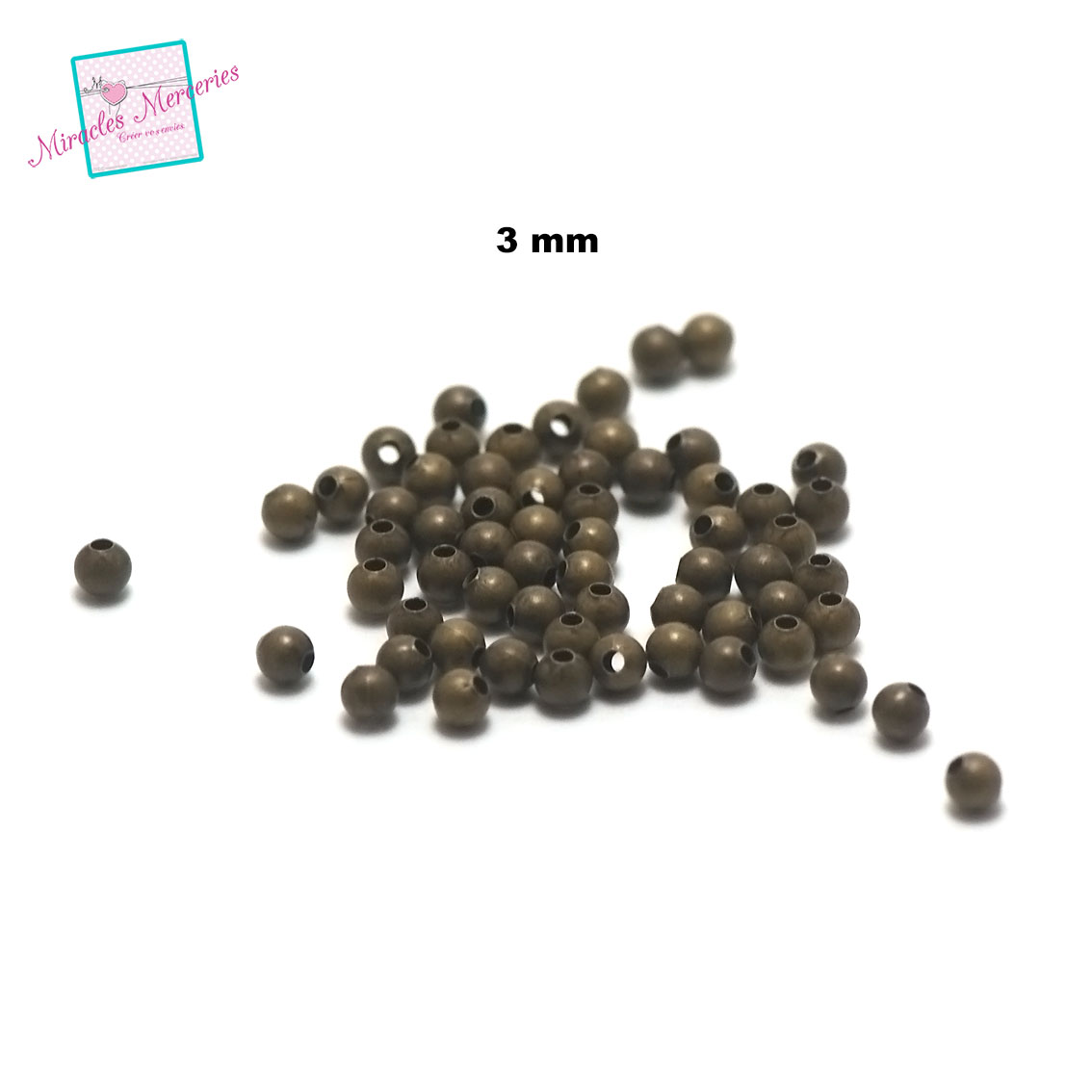 100 petites perles rondes intercalaires 3mm , bronze