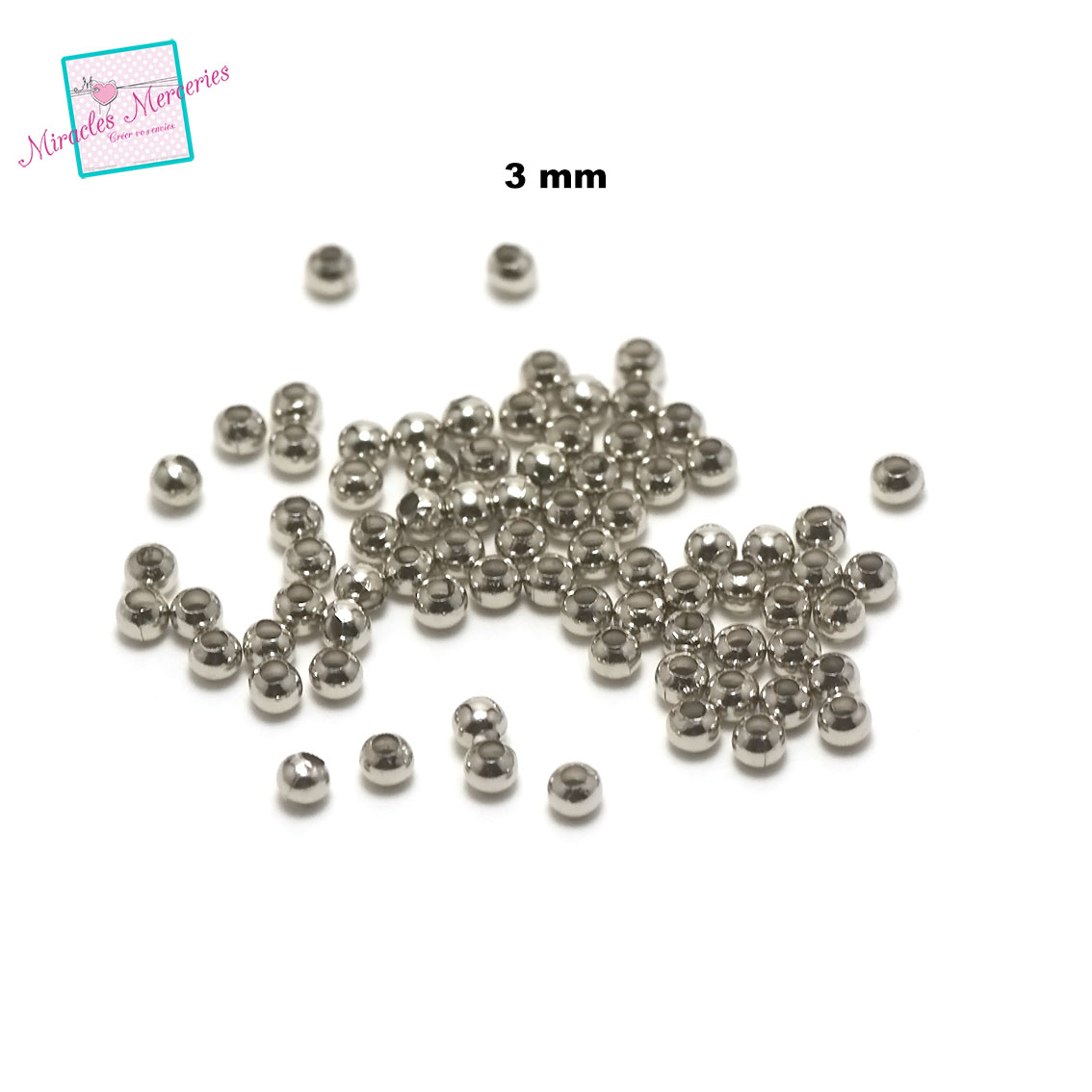 100 petites perles rondes intercalaires 3mm, argenté