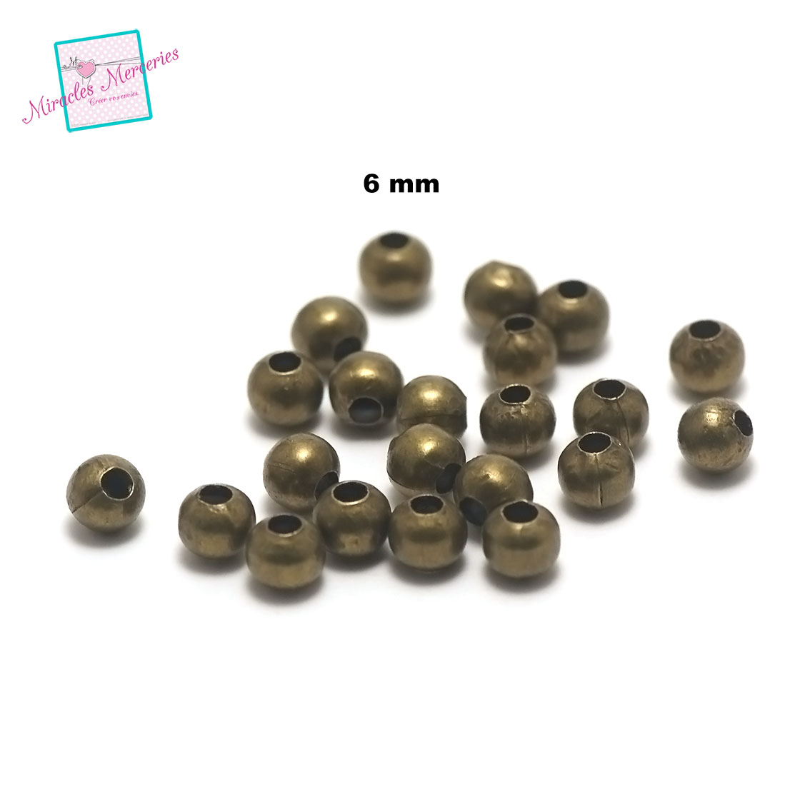 50 perles rondes 6 mm, bronze