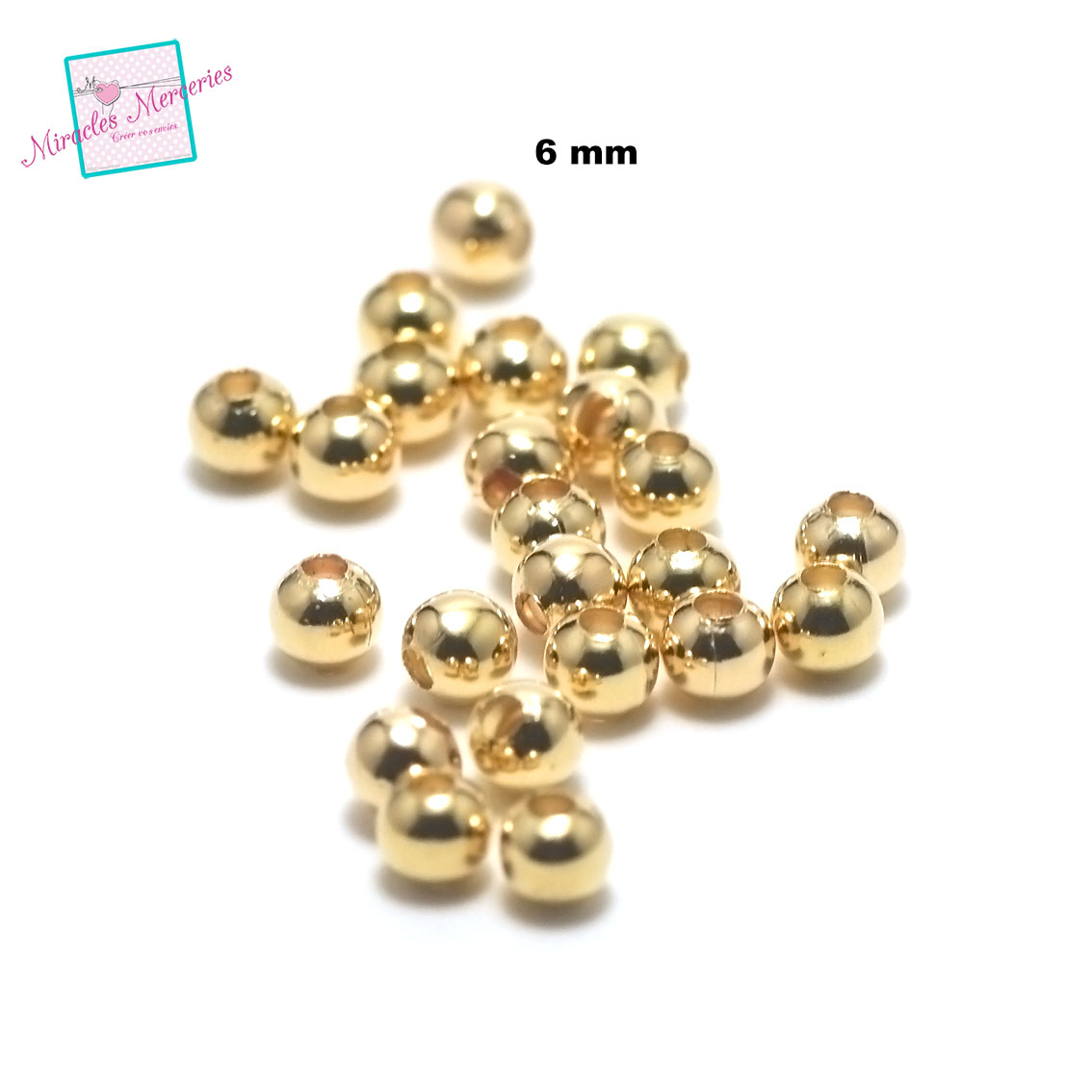 50 perles rondes 6 mm, doré