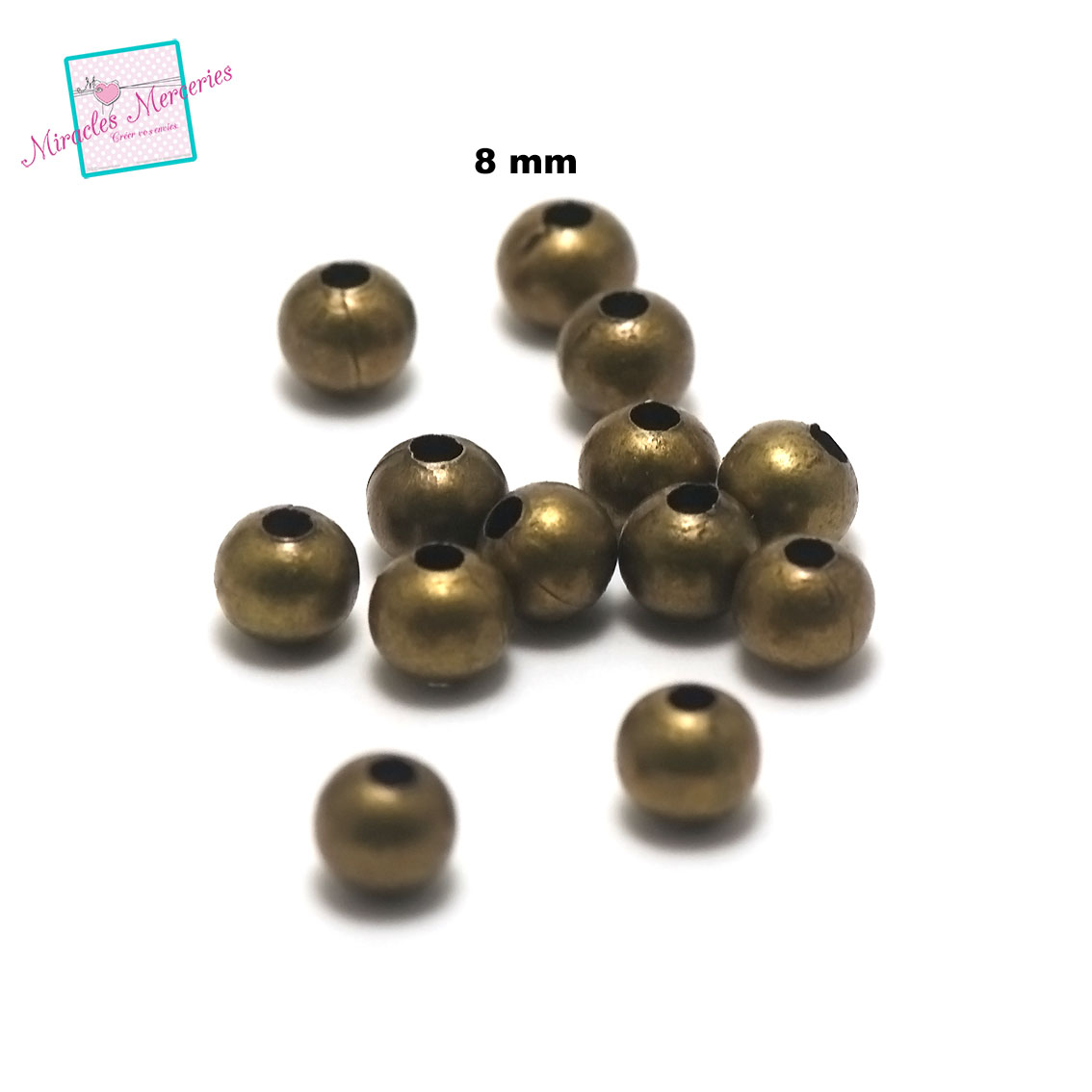 50 grandes perles rondes 8 mm ,bronze