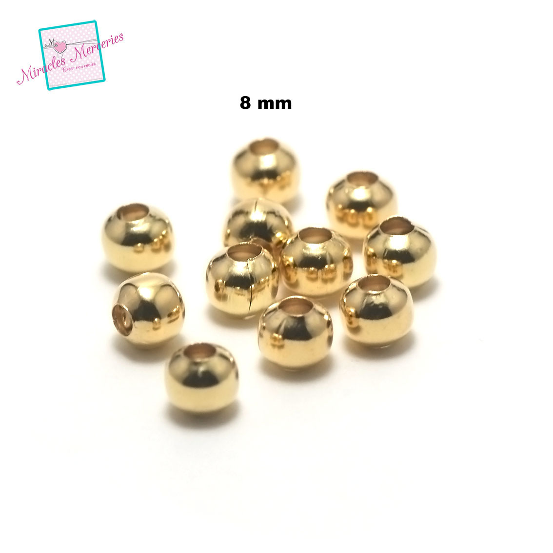 50 grandes perles rondes 8 mm ,doré