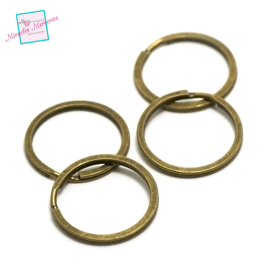 8 anneaux porte-clé anneaux rond,30x3mm, métal ,bronze