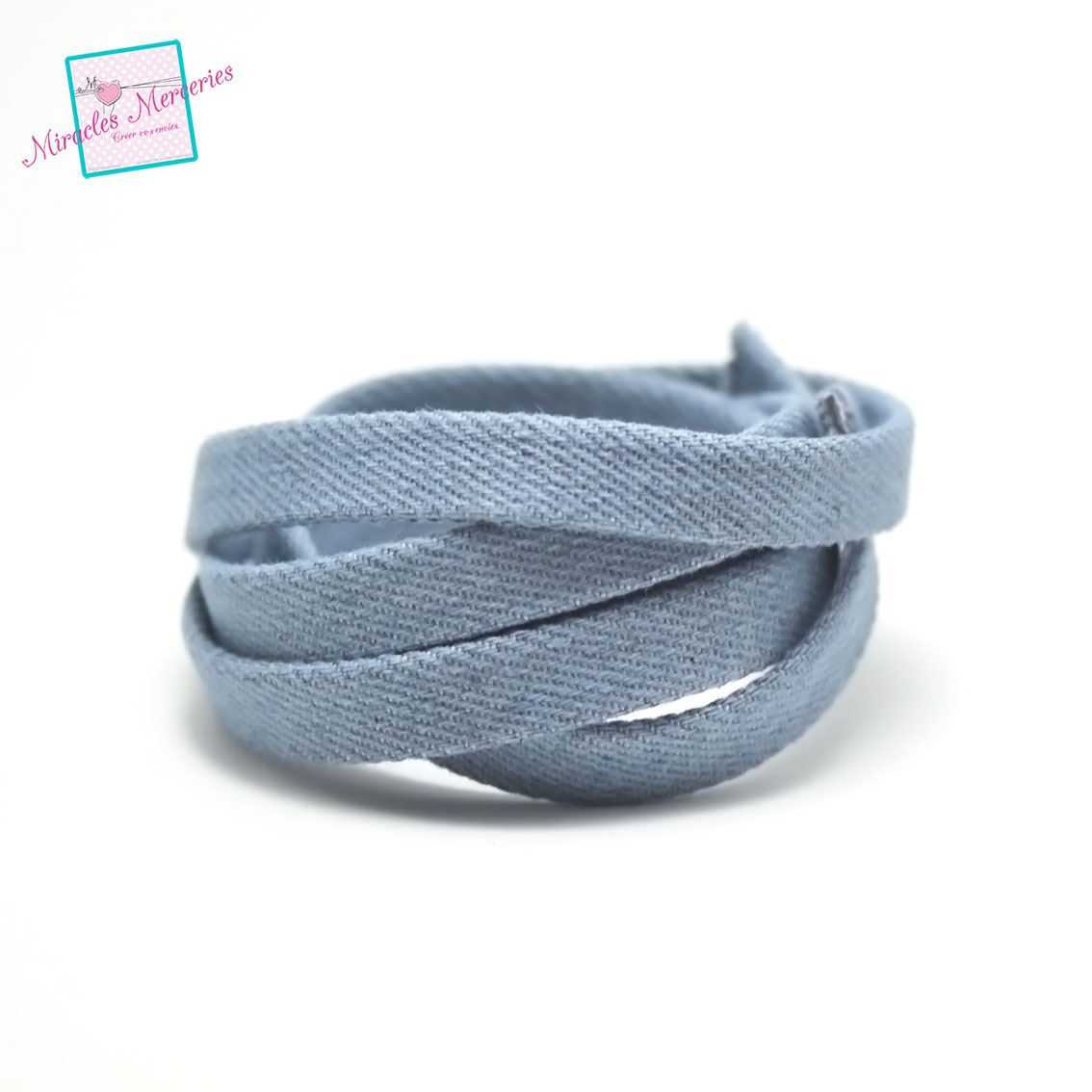 1m cordon/lanière jean 10x2 mm,uni bleu clair