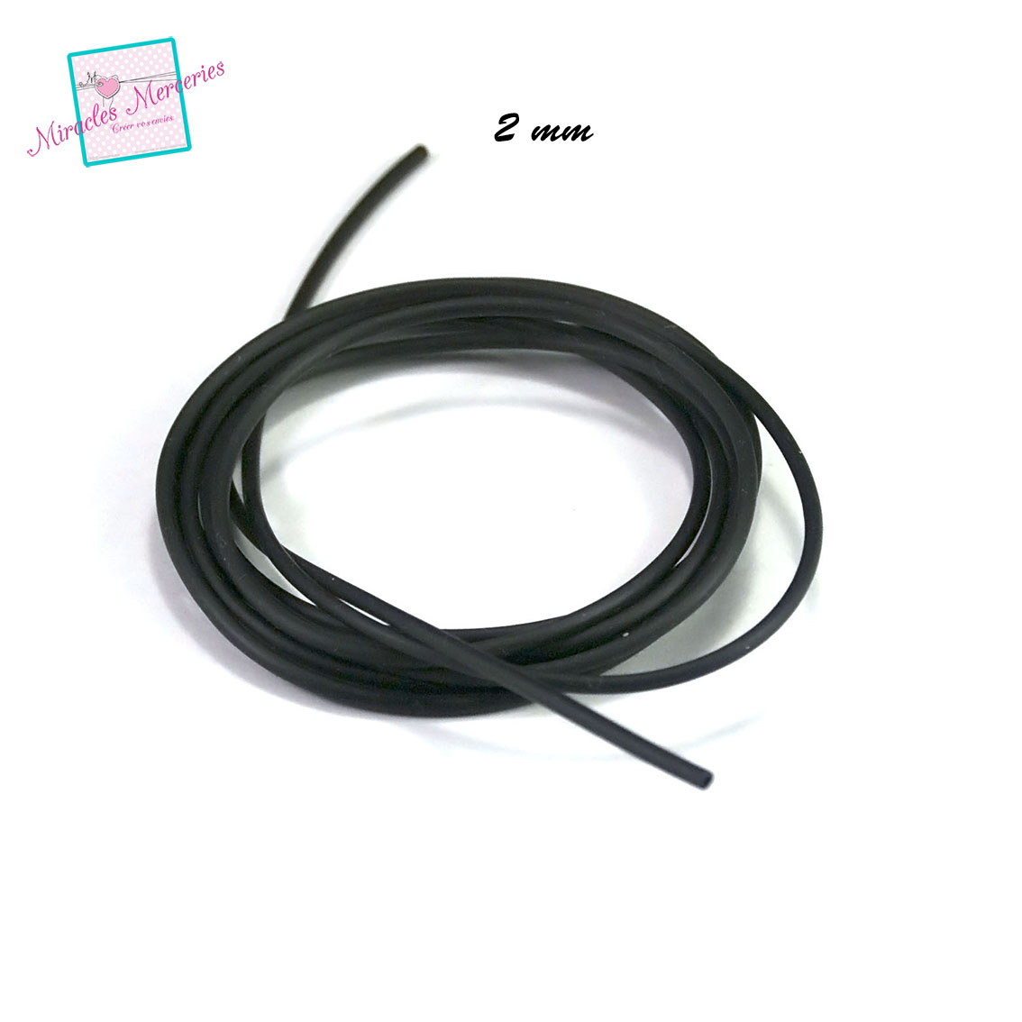 5 m de cordon caoutchouc creux noir, 2 mm