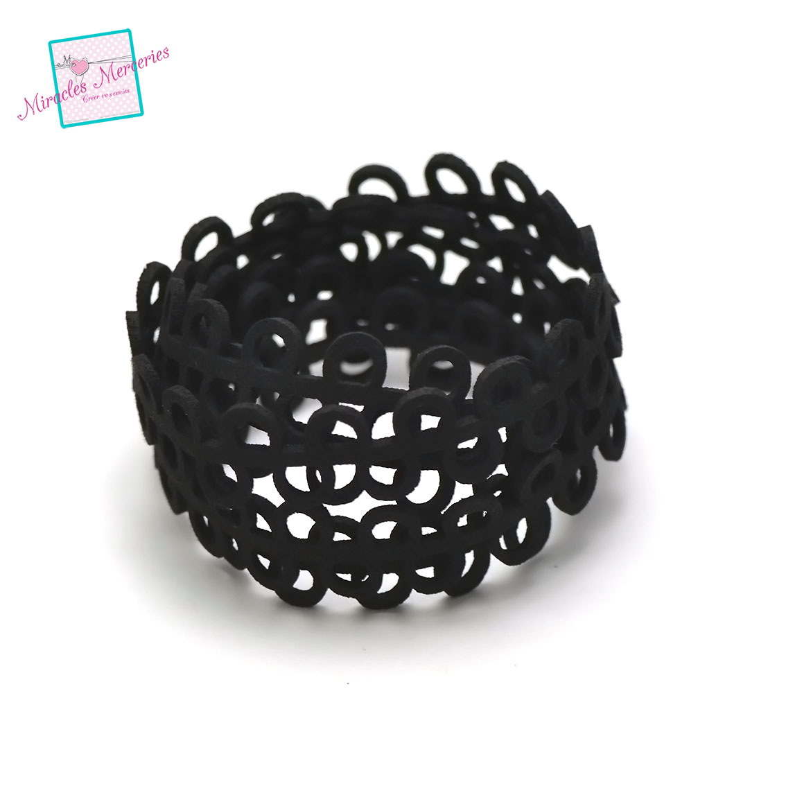 1 m de cordon lanière daim ajouré 07 double ronde16x1,5 mm,noir