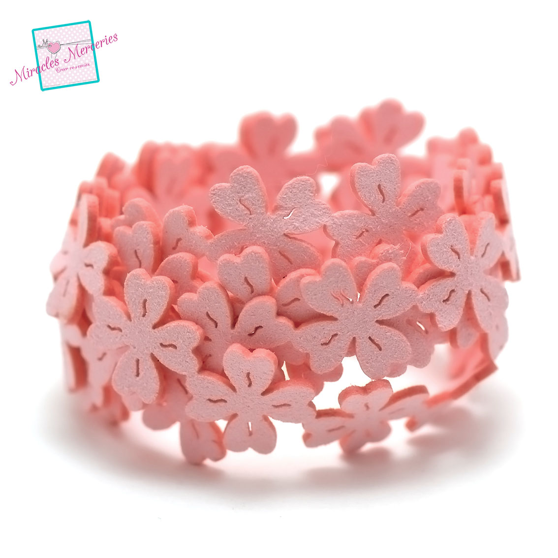 1 m de cordon lanière daim ajouré 08 fleur 4 pétales20x1,5 mm,rose