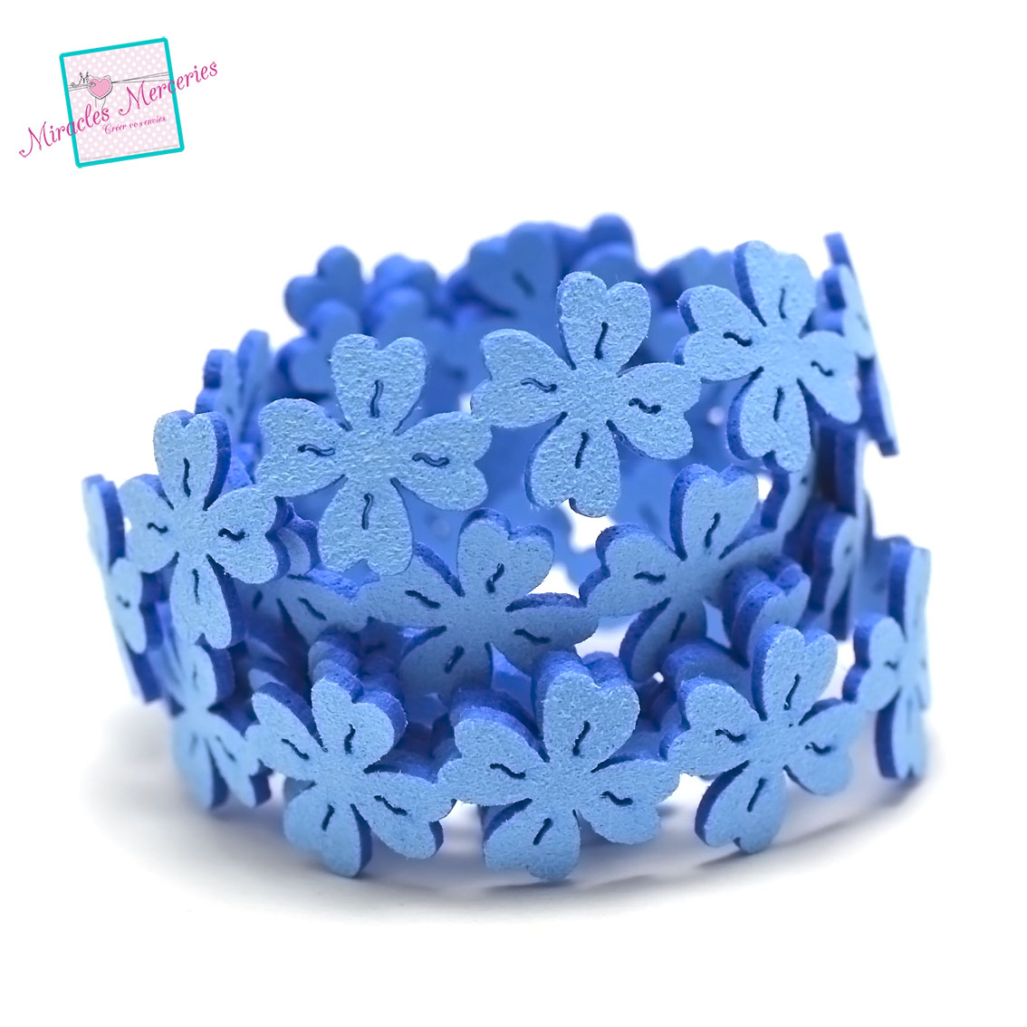 1 m de cordon lanière daim ajouré 08 fleur 4 pétales20x1,5 mm,bleu