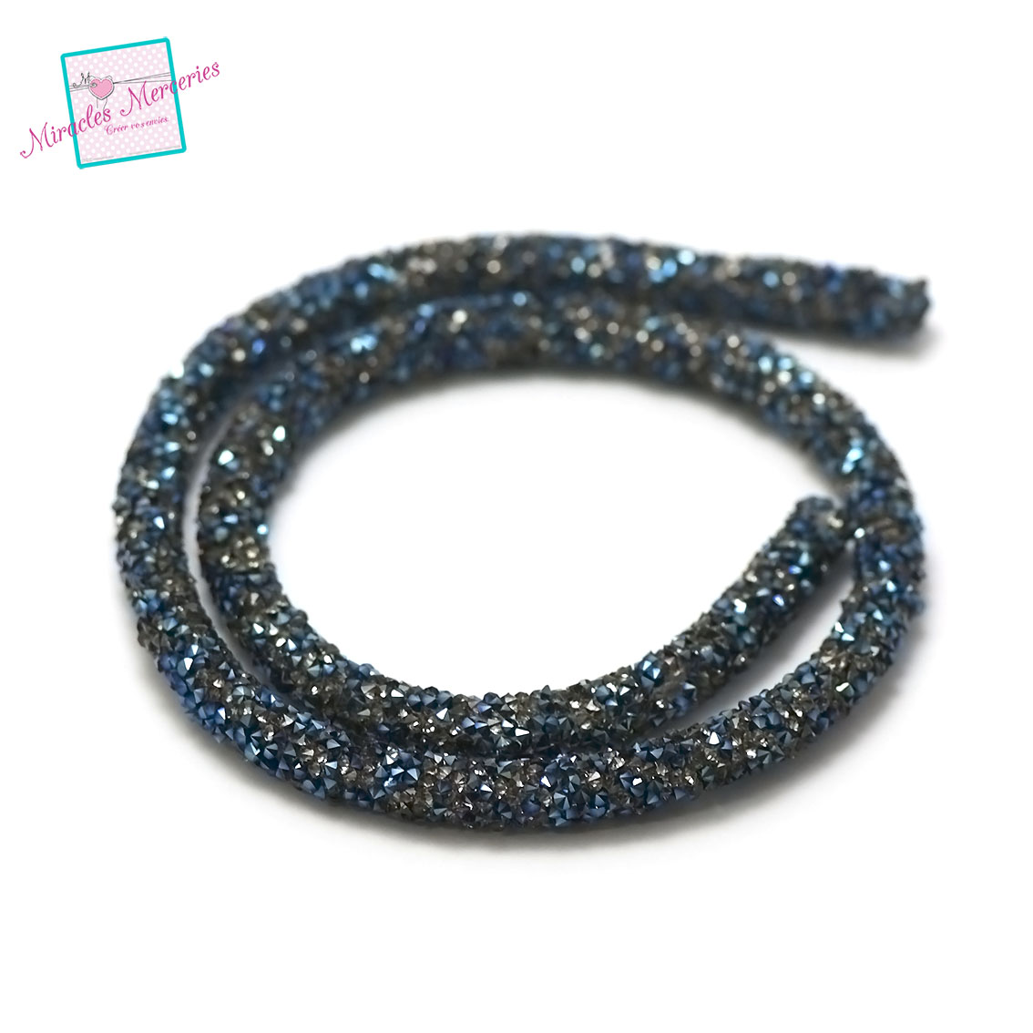 40 cm de magnifique cordon ronde strass  6 mm,bleu royal argenté