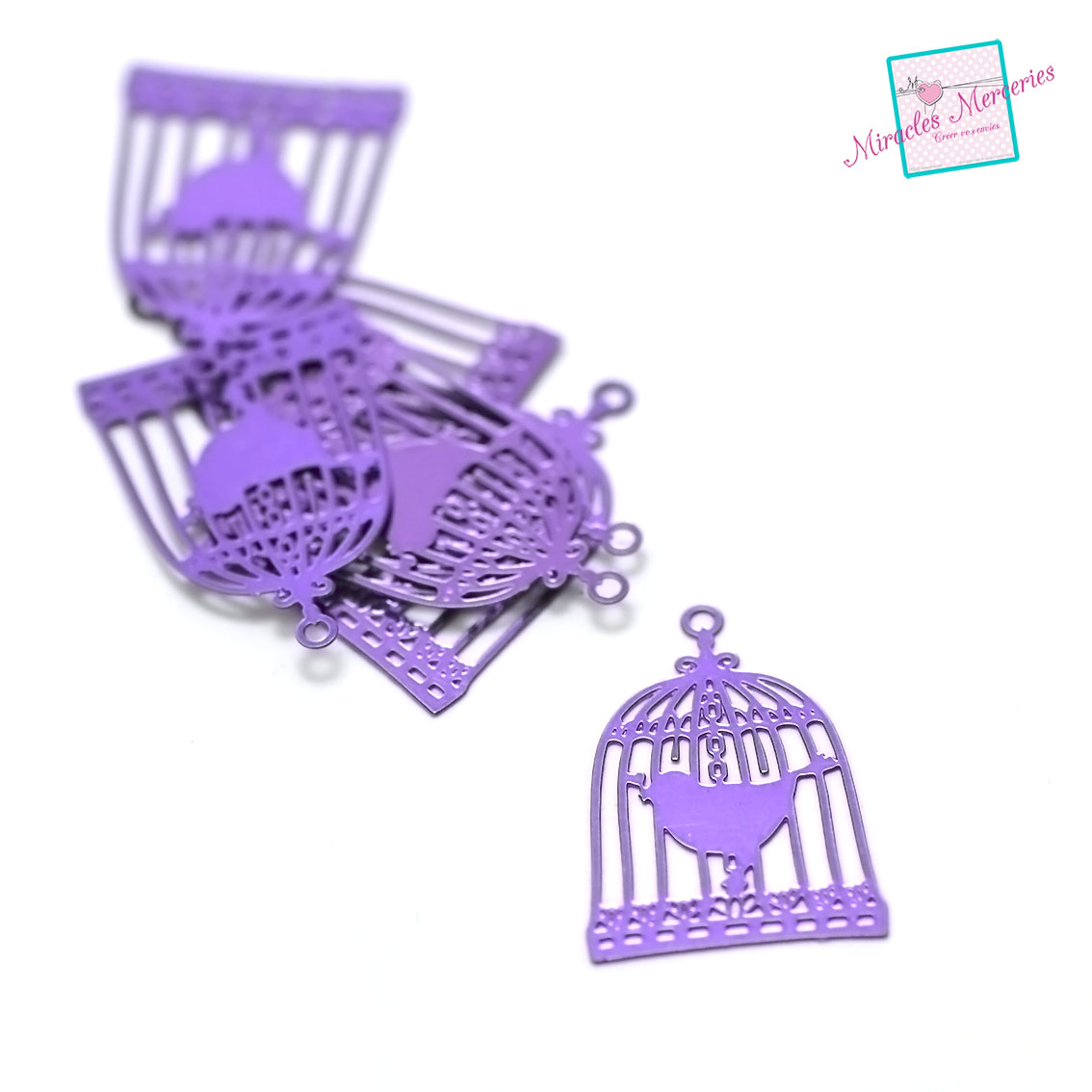 10 estampes/chandeliers filigranes métal cage d\'oiseaux 22x15 mm,violet laqué