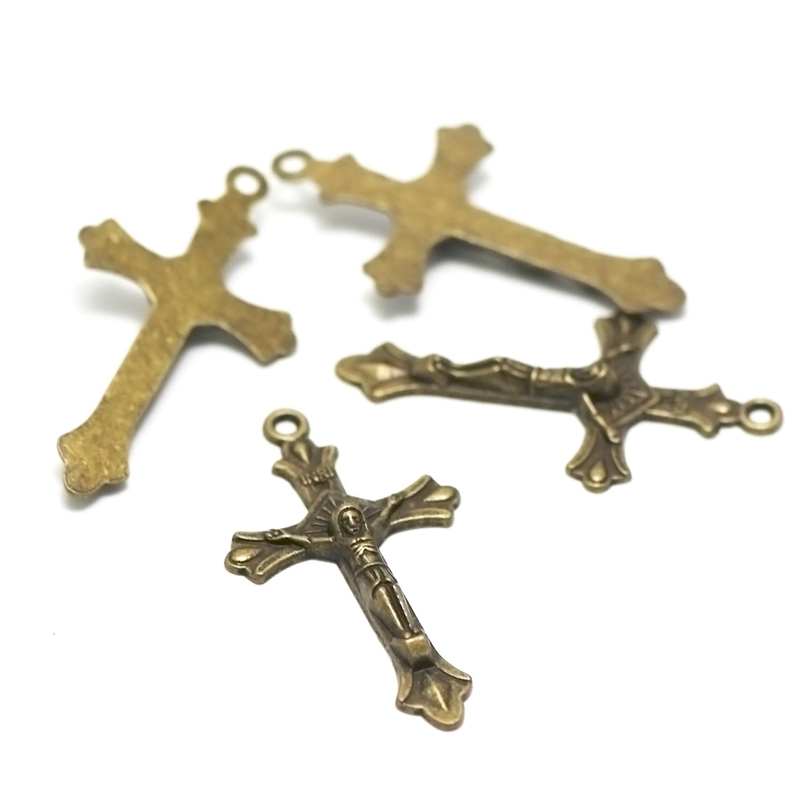 4 breloques grand croix christ43x24x5 mm,bronze 025