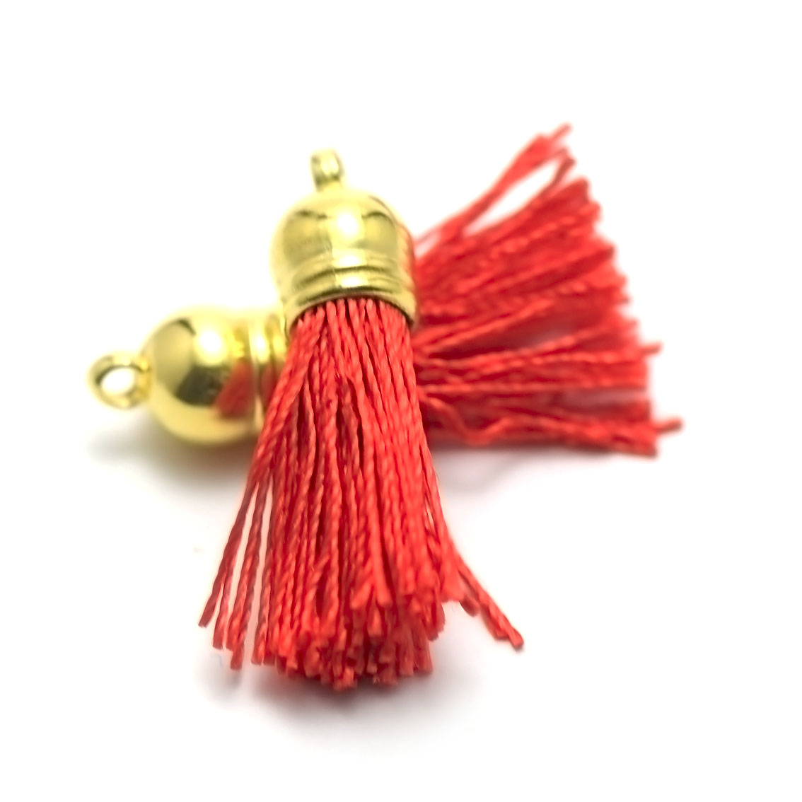 4 pompons fils de soie 10x45mm, rouge/doré