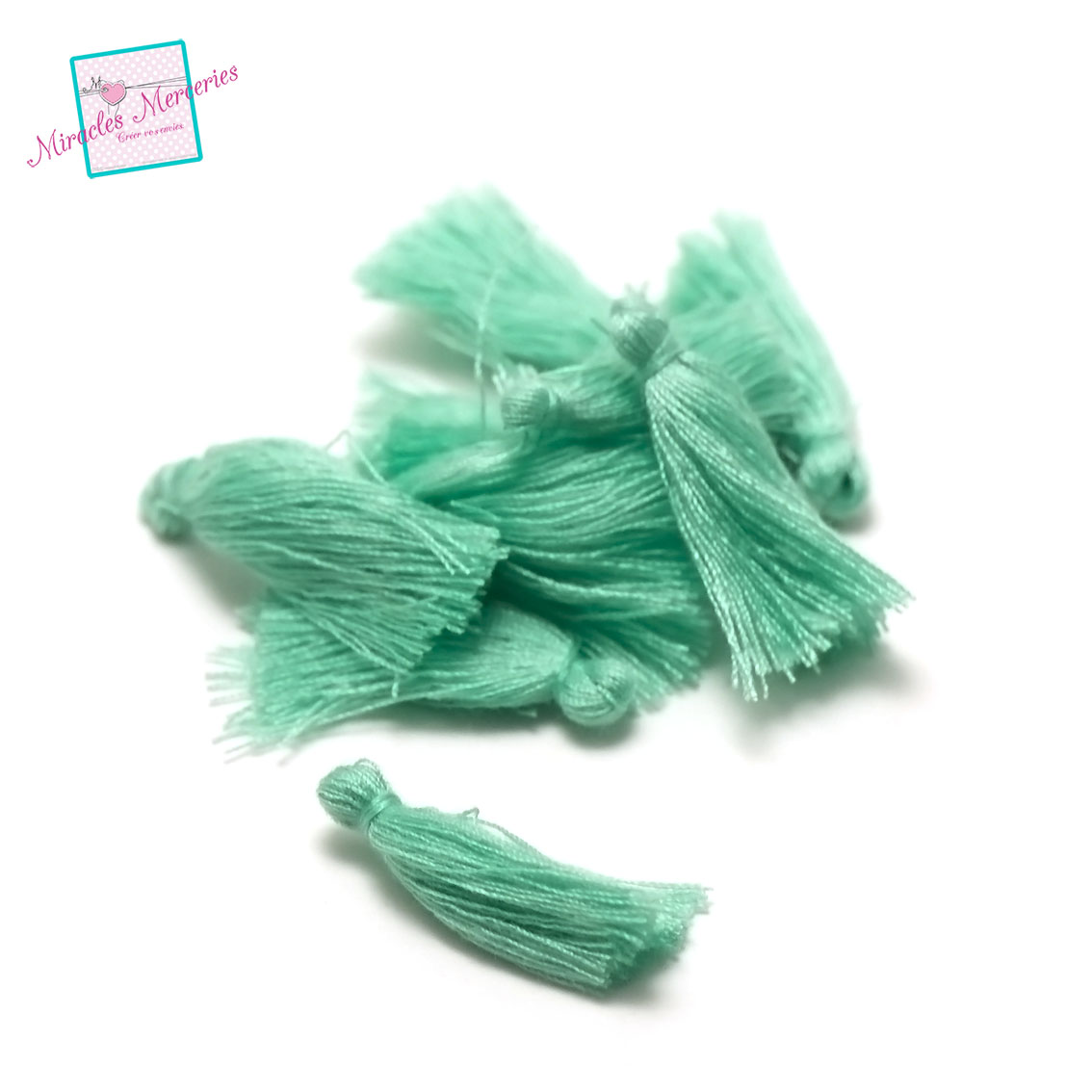 10 pompon en fil de coton 25 mm, vert menthe