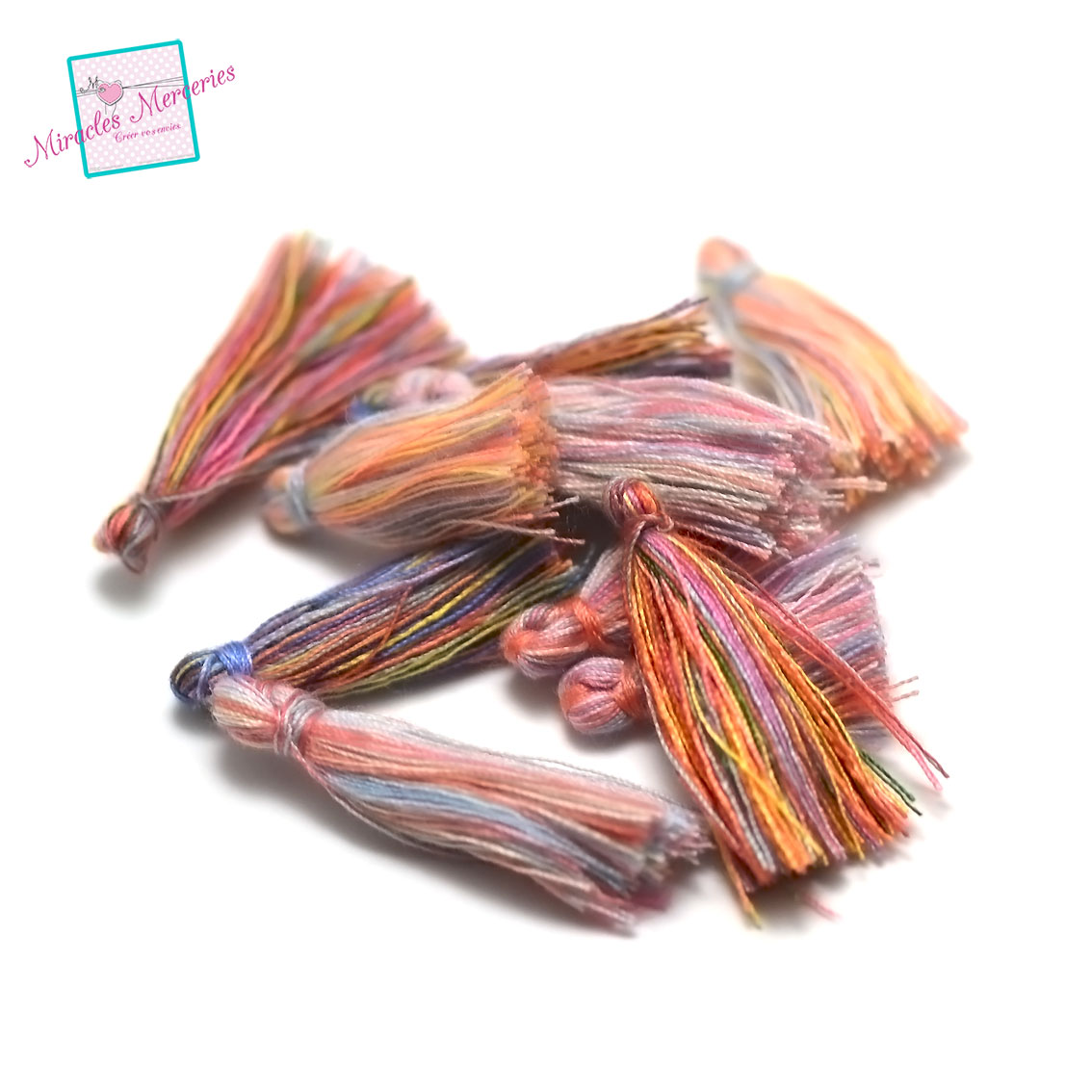 10 pompons en fil de coton multicolore 25-30 mm,assortiment de couleurs