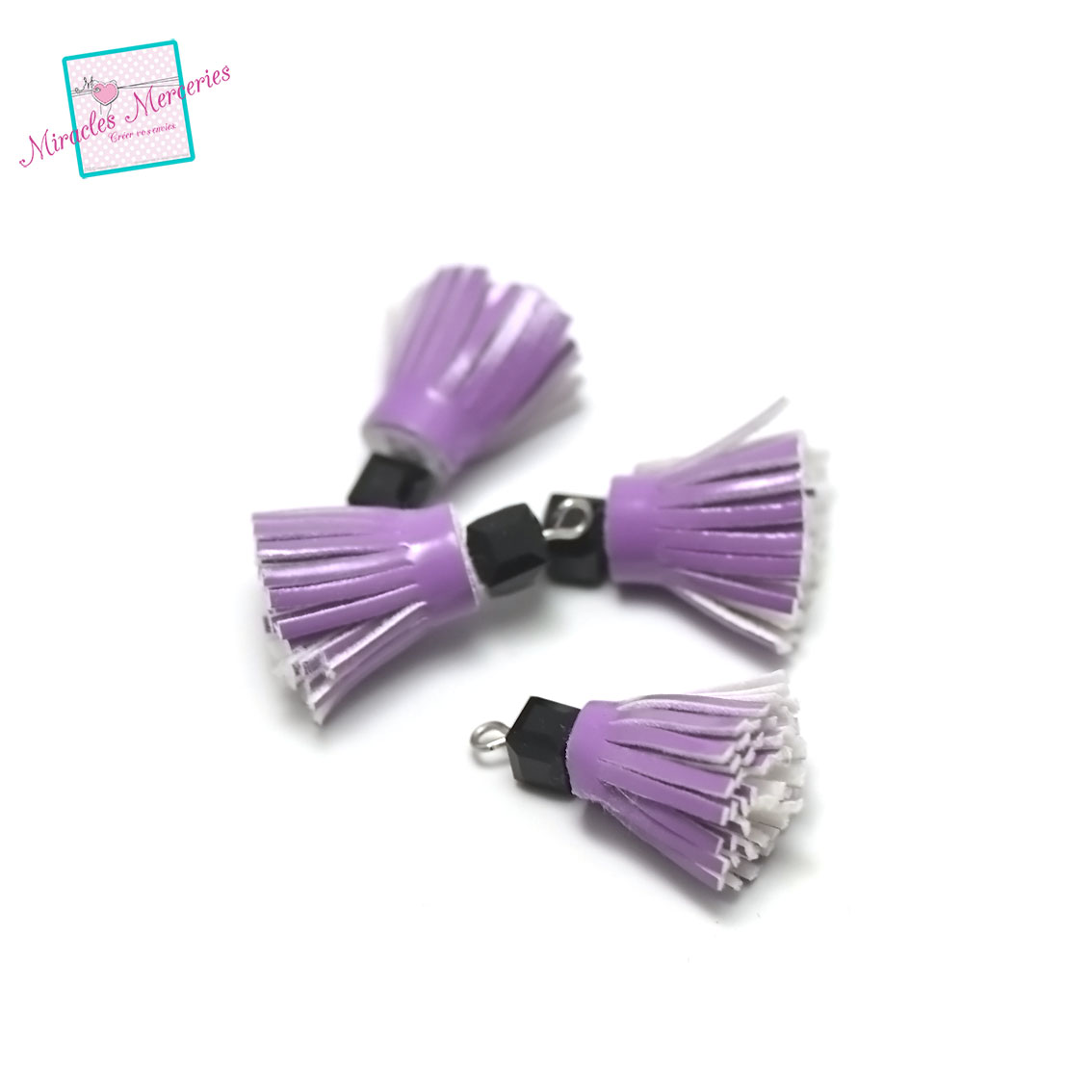 4 pompons en simili cuir cristal cube25 mm,violet