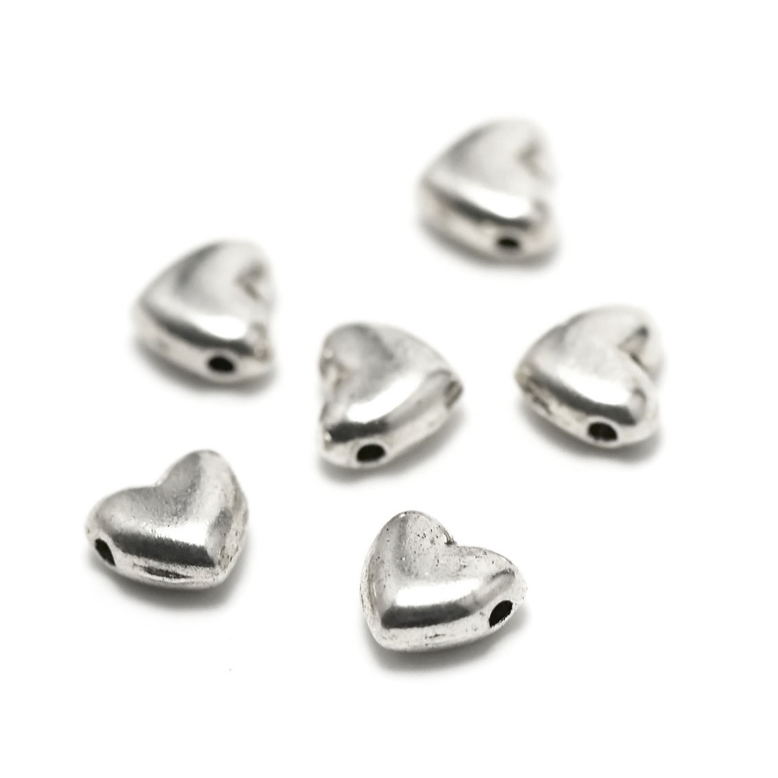 10 perles coeur lisse horizontal 10x9x5 mm,métal argenté,020A