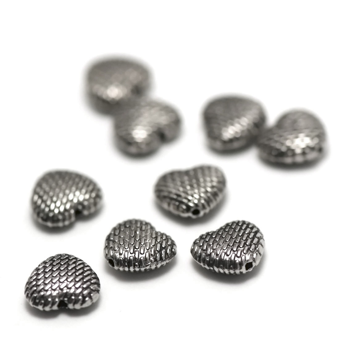 10 perlescoeur motif10x9x4 mm,métal argenté,024A
