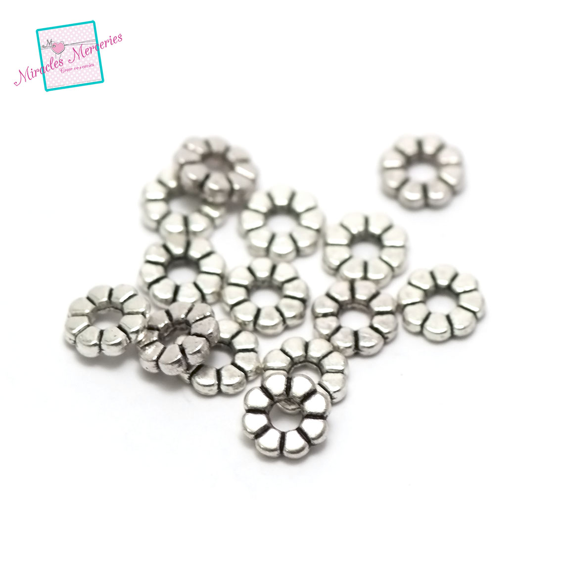 20 perles cercle plat 8x2 mm,argenté 102A