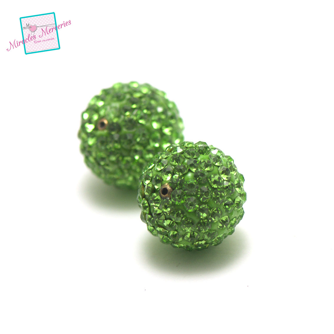 1 perle bola musicale strass 18 mm, vert