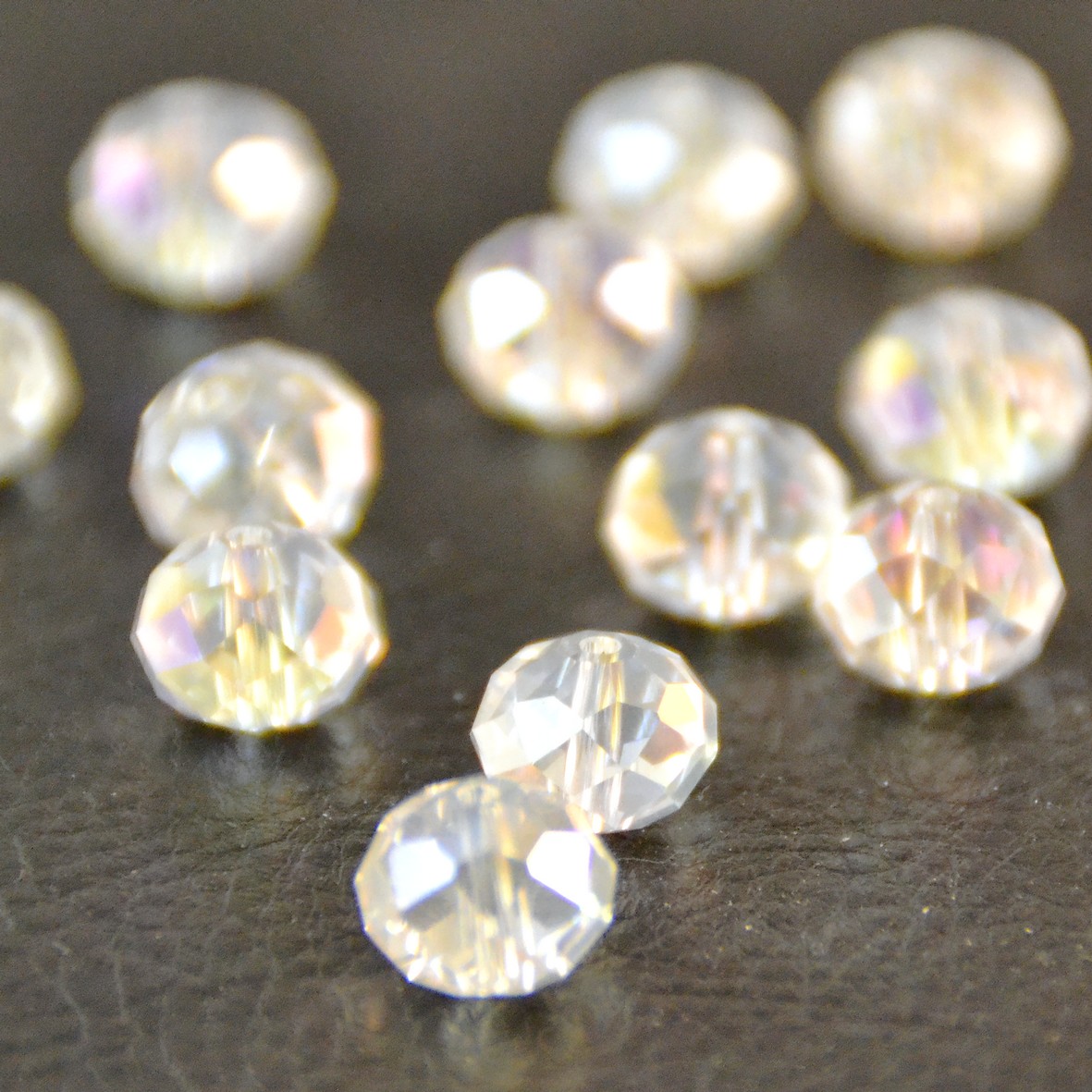 10 grandes perles rondelette facettée10x7 mm,blanc transparent