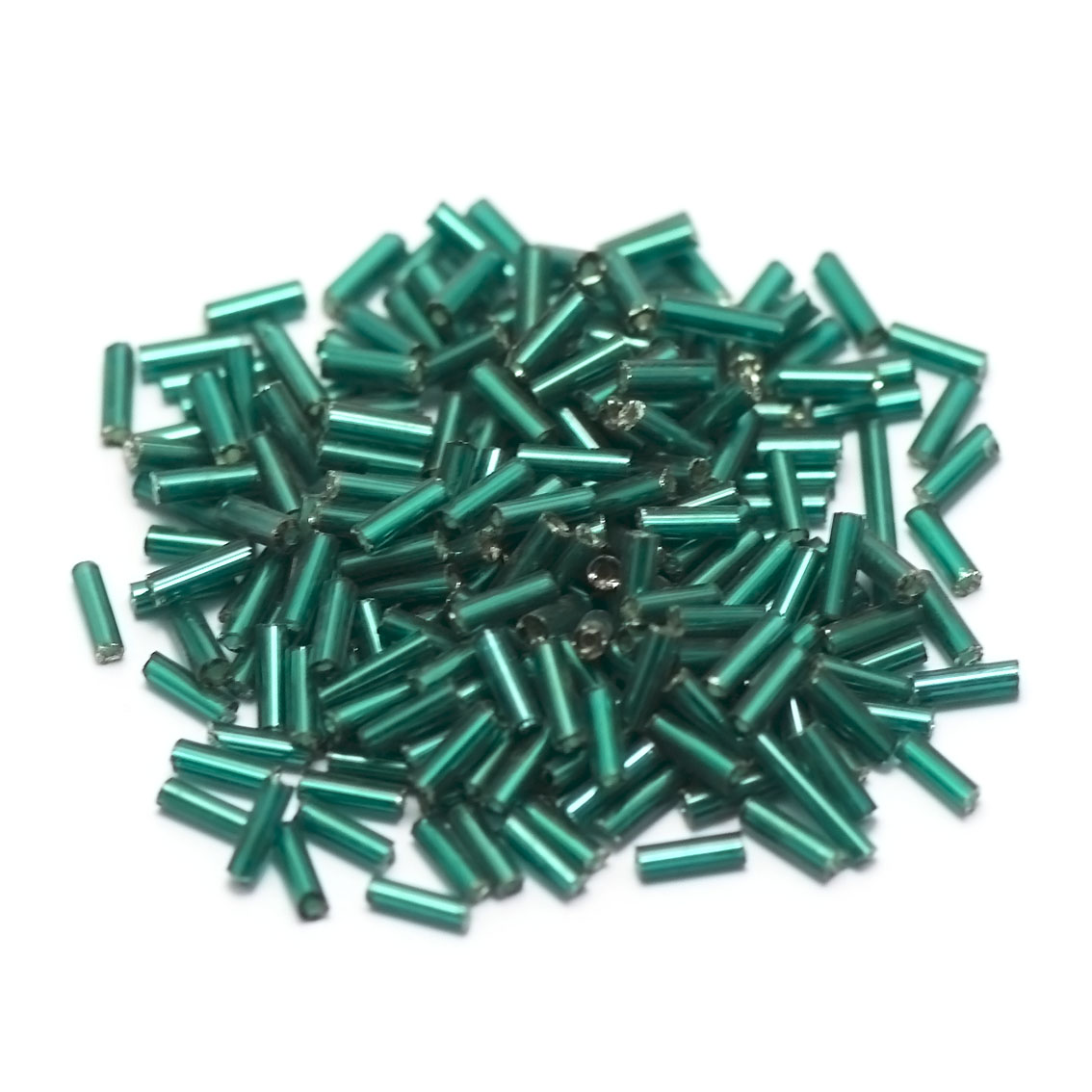 20g perles de rocailles tube  6x2mm en verre, vert émeraude irisé