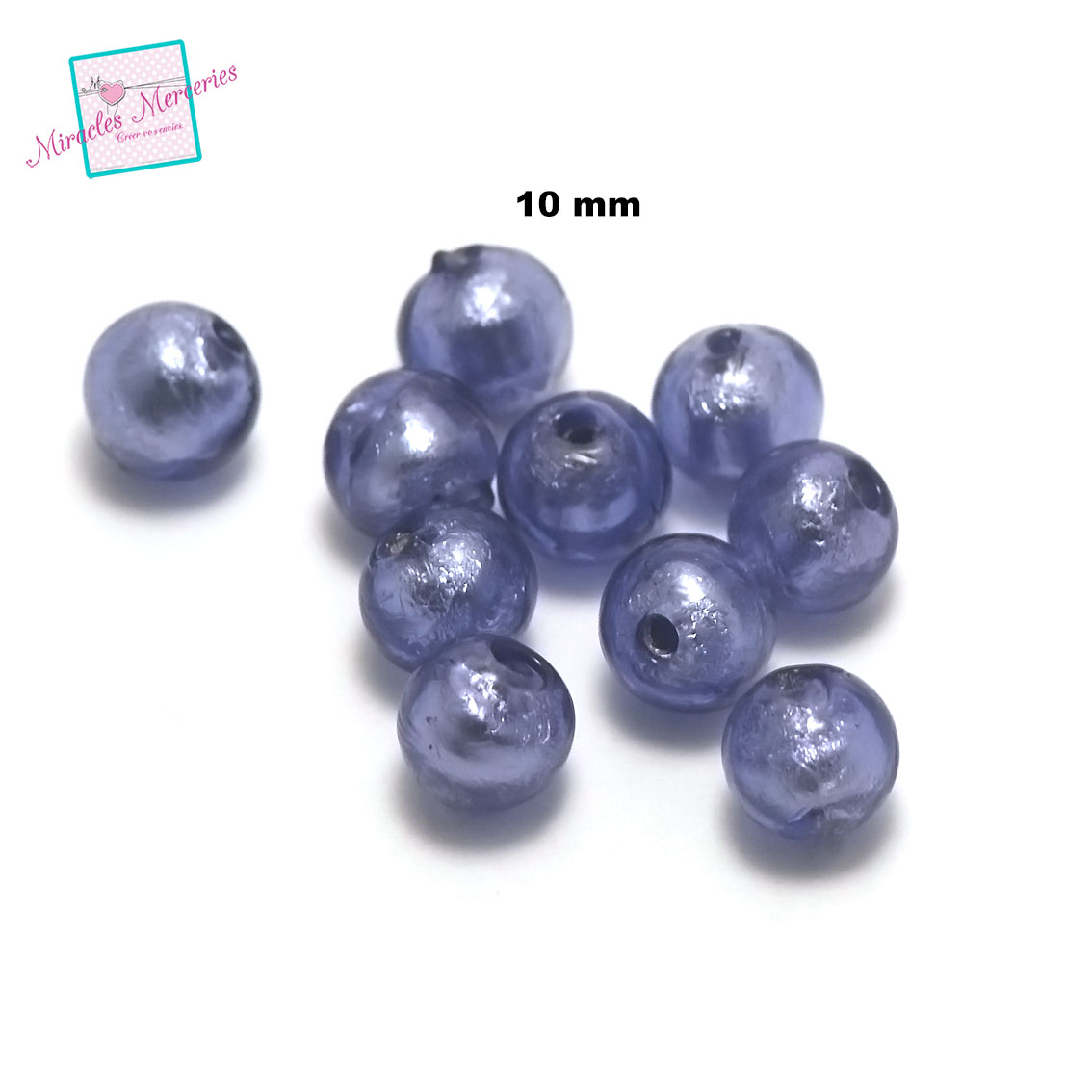 4 magnifiques perles ronde lampwork 10 mm ,violet