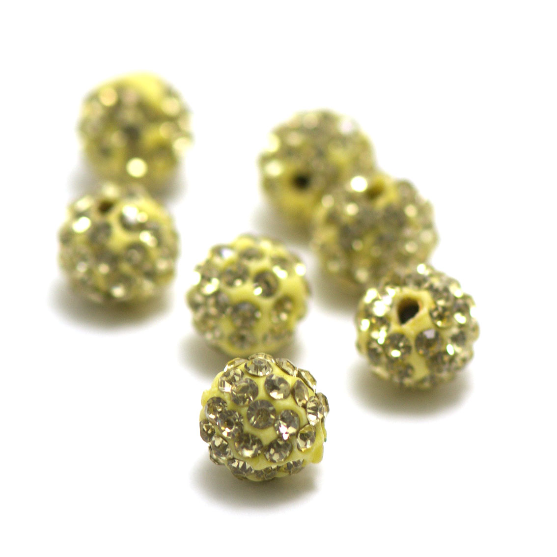 4 perles shamballa strass 10 mm,jaune clair