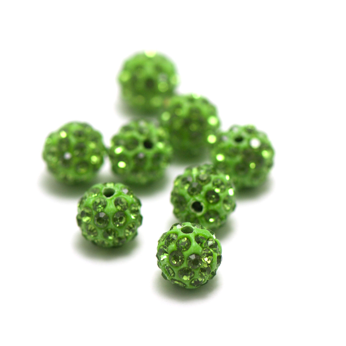 4 perles shamballa strass 10 mm,vert