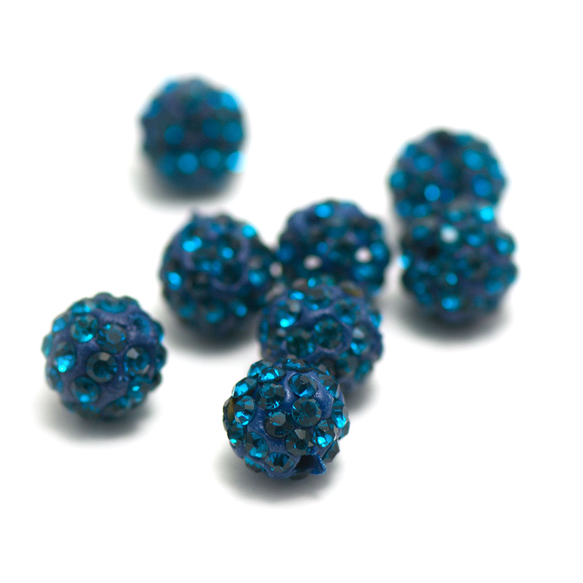 4 perles shamballa strass 10 mm,bleu sapphir