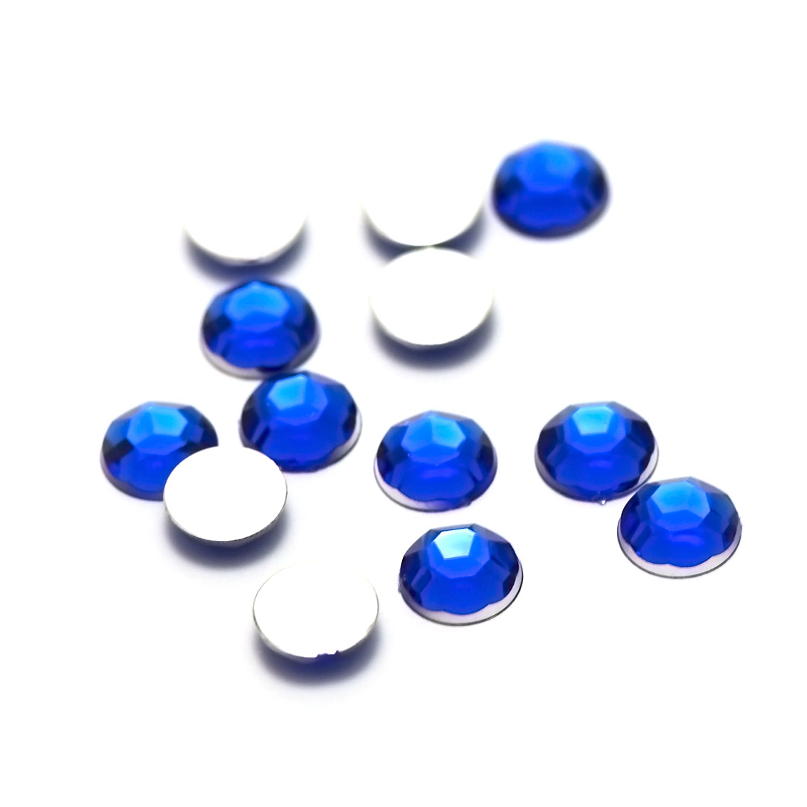 20 perles strass en verre à coller dôme 10 mm, bleu sapphir