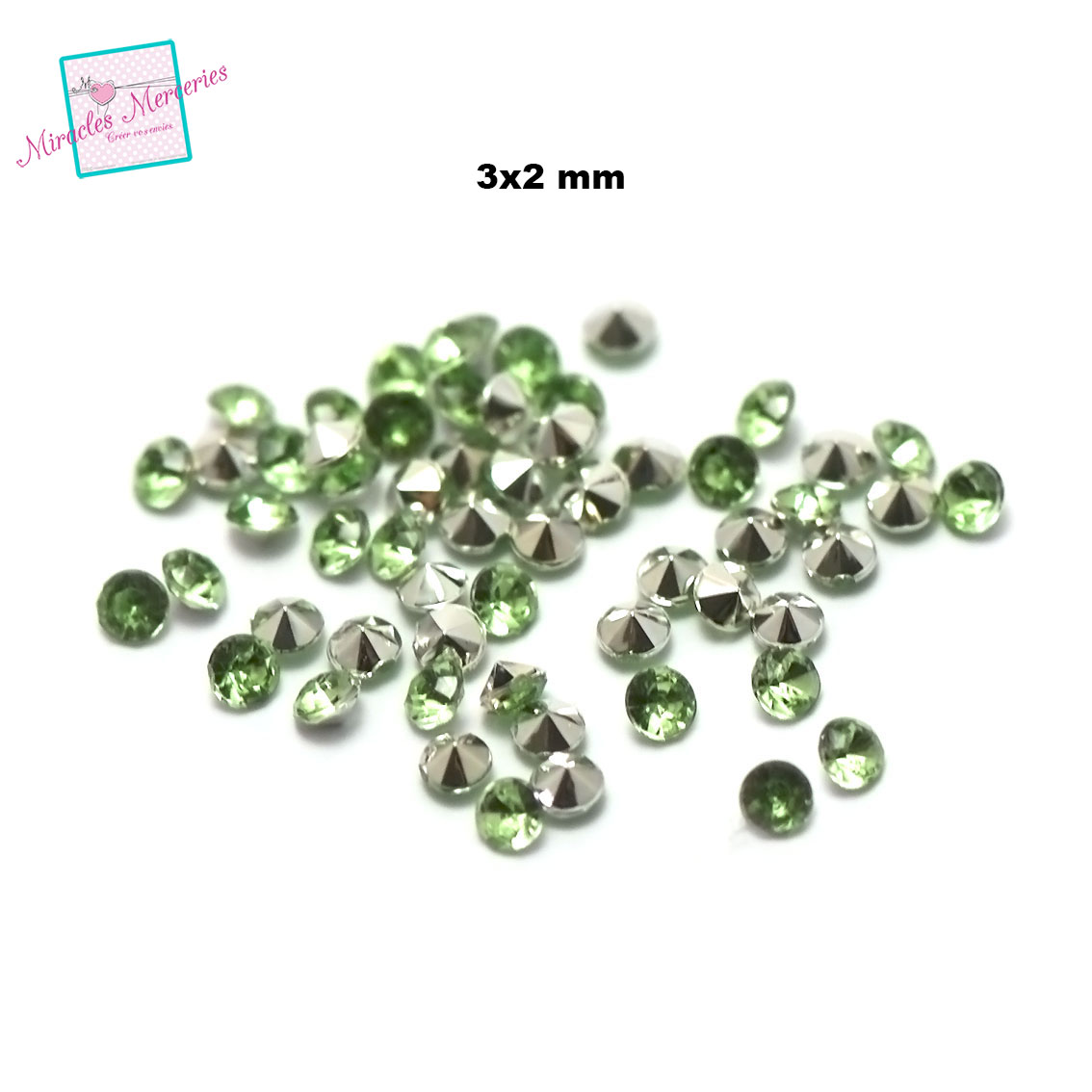 5 g de perles strass en verre à coller cône 3 mm, vert