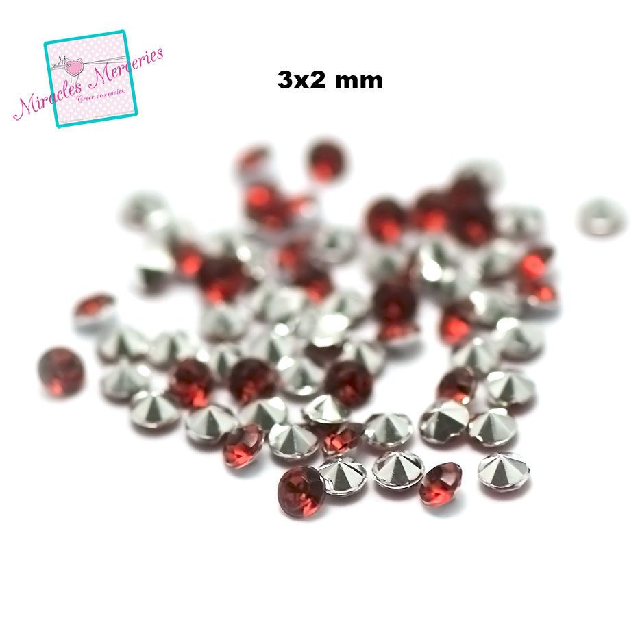 5 g de perles strass en verre à coller cône 3 mm, rouge rubis