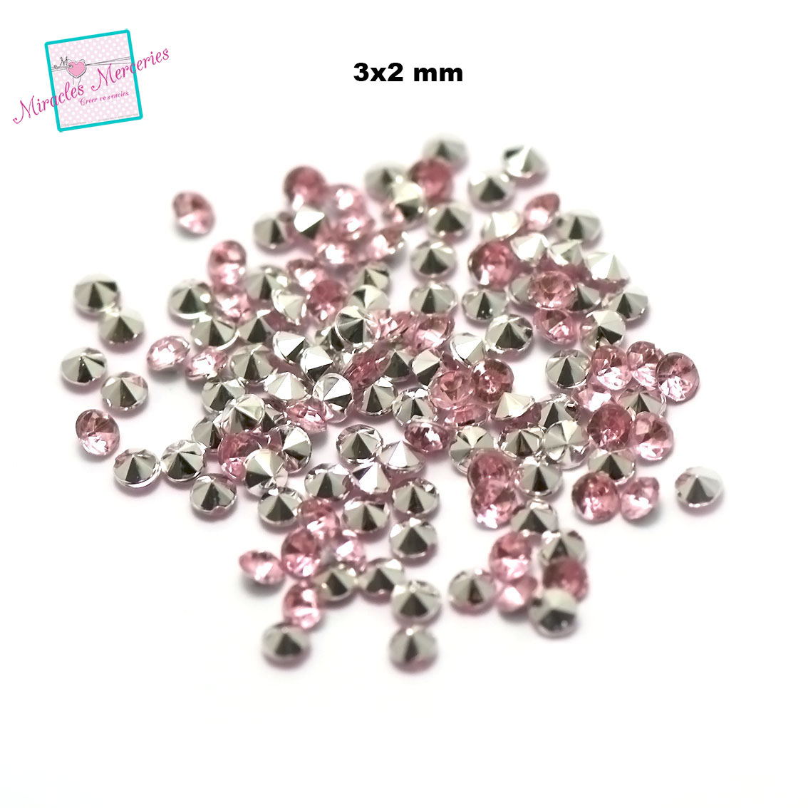 5 g de perles strass en verre à coller cône 3 mm, rose