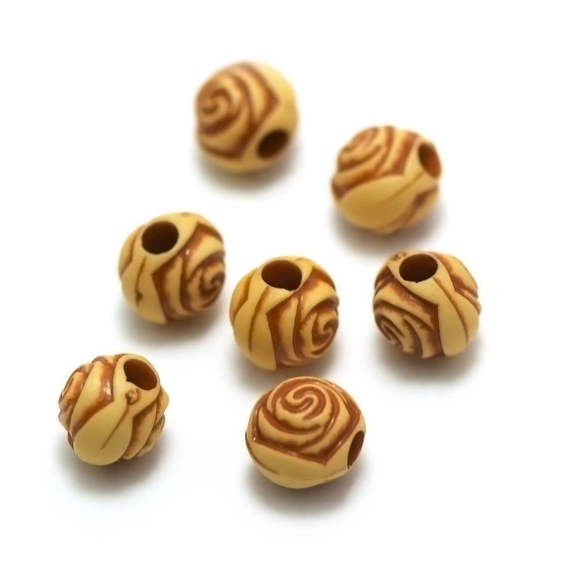 20 perles acryliques rose12 x10 mm, motif tribal marron sur fond beige