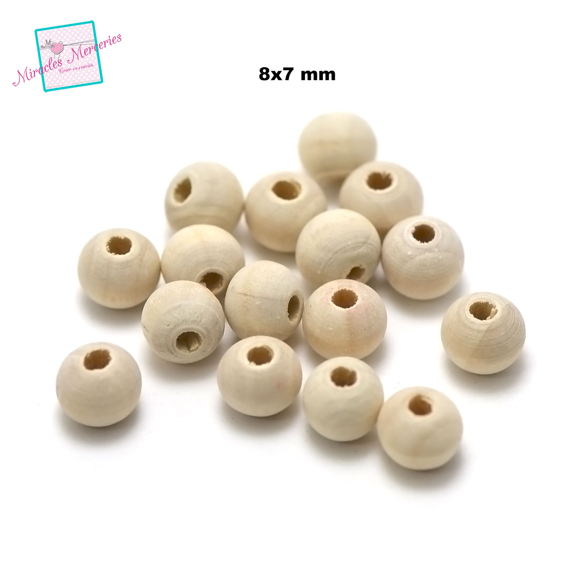 100 perles en bois brut ronde 8x7 mm,beige clair