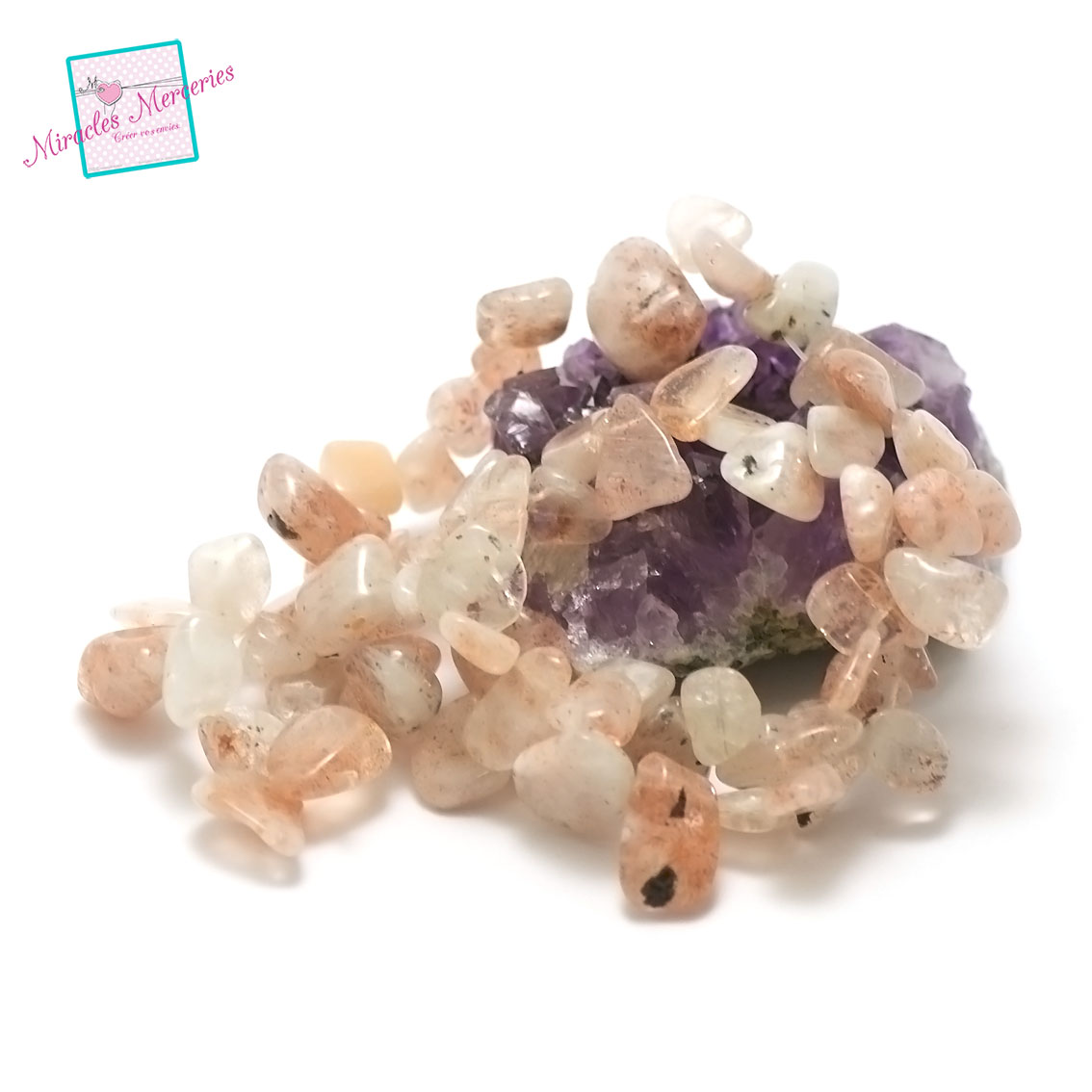 fil 39 cm env 55 perles quartz strawberry grand chips , pierre naturelle