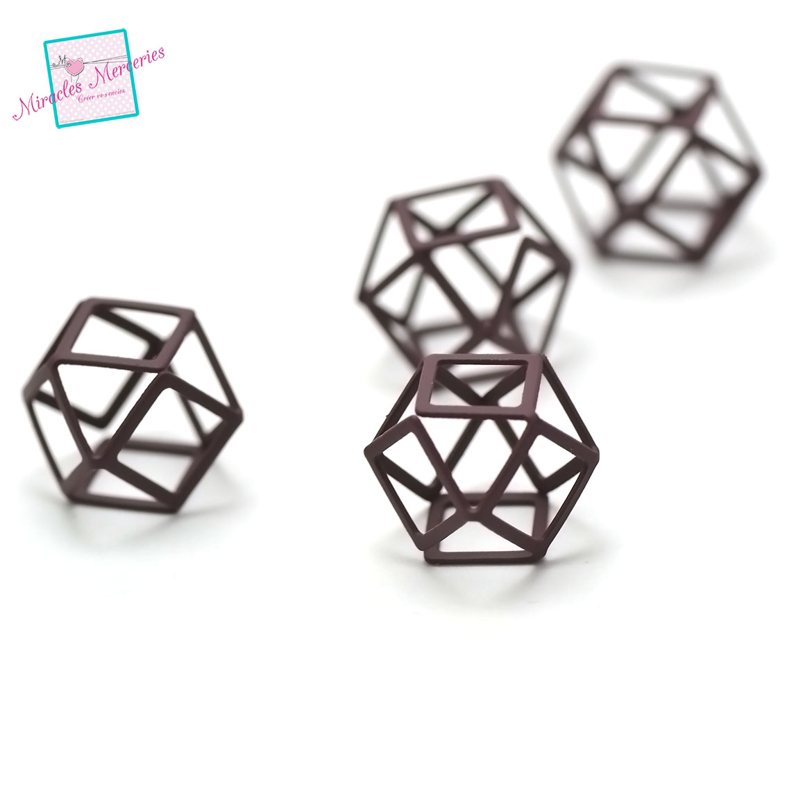 4 connecteurs /perles 3D octogonal 20x20 mm,bordeaux