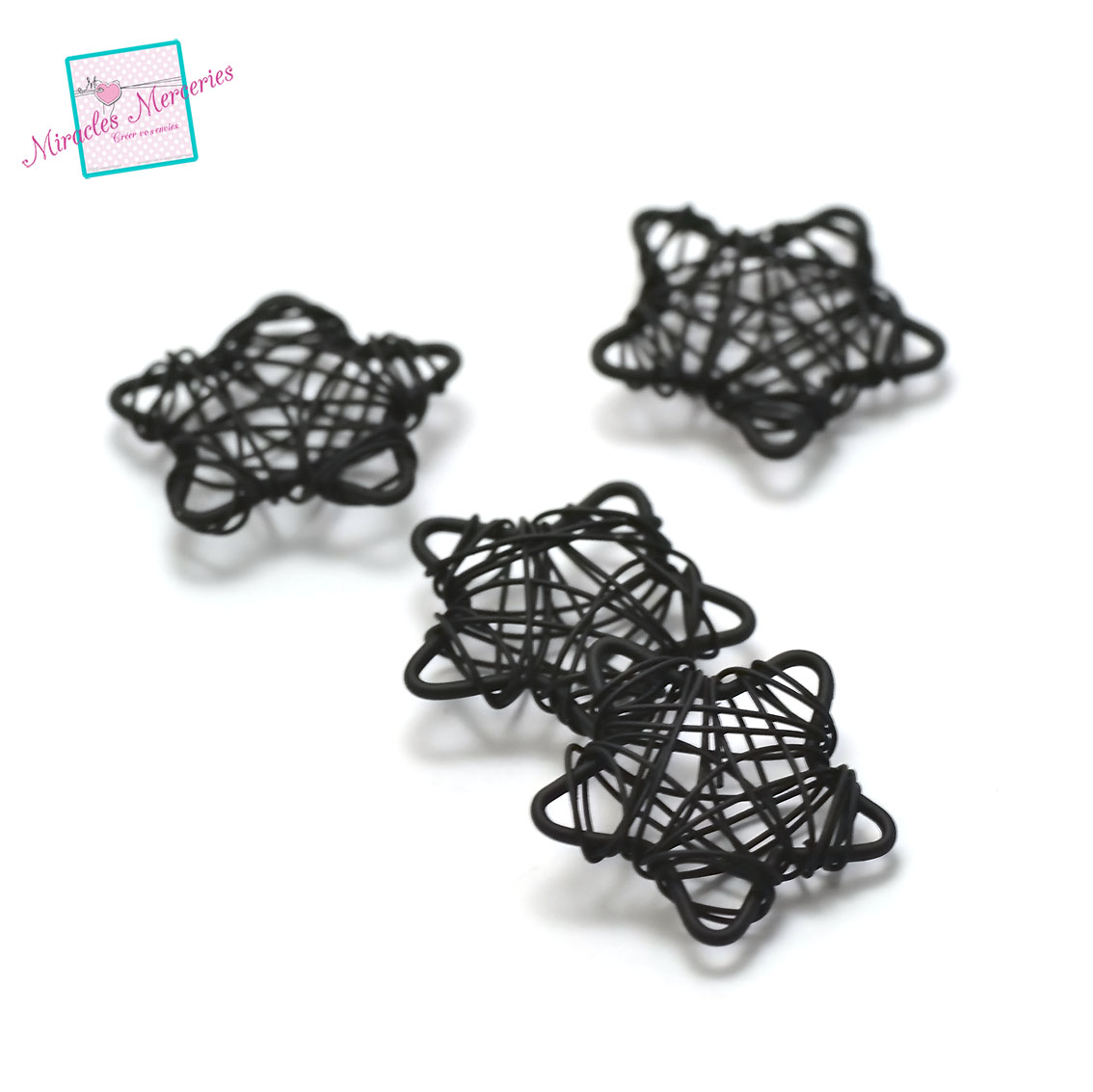 4 connecteurs /perles 3D étoile 25x7 mm,noir