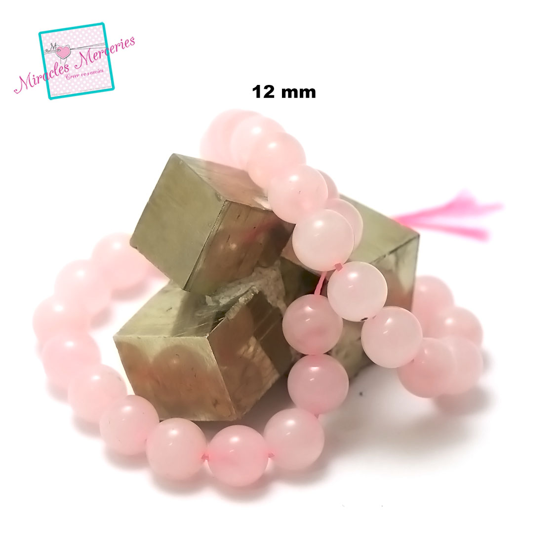 fil de 39 cm env 32 perles de quartz rose ronde 12 mm