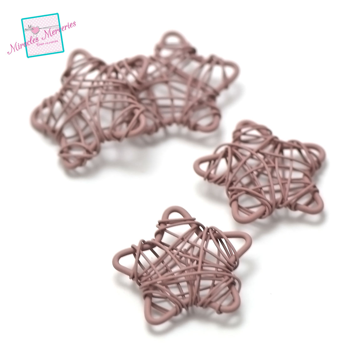 4 connecteurs /perles 3D étoile 25x7 mm,rose