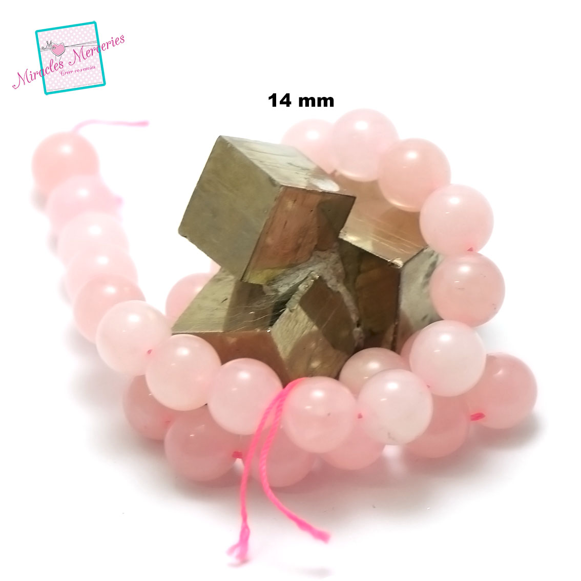 fil de 39 cm env 28 perles de quartz rose ronde 14 mm