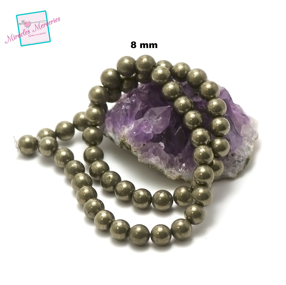 fil 39cm 49 perles de pyrite ronde 8 mm