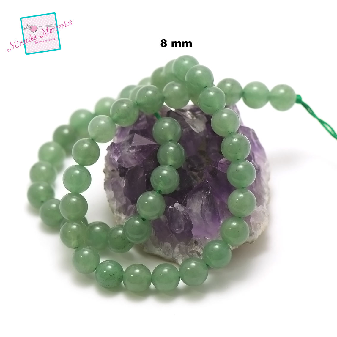 fil 39cm 49 perles d\'aventurine ronde 8 mm