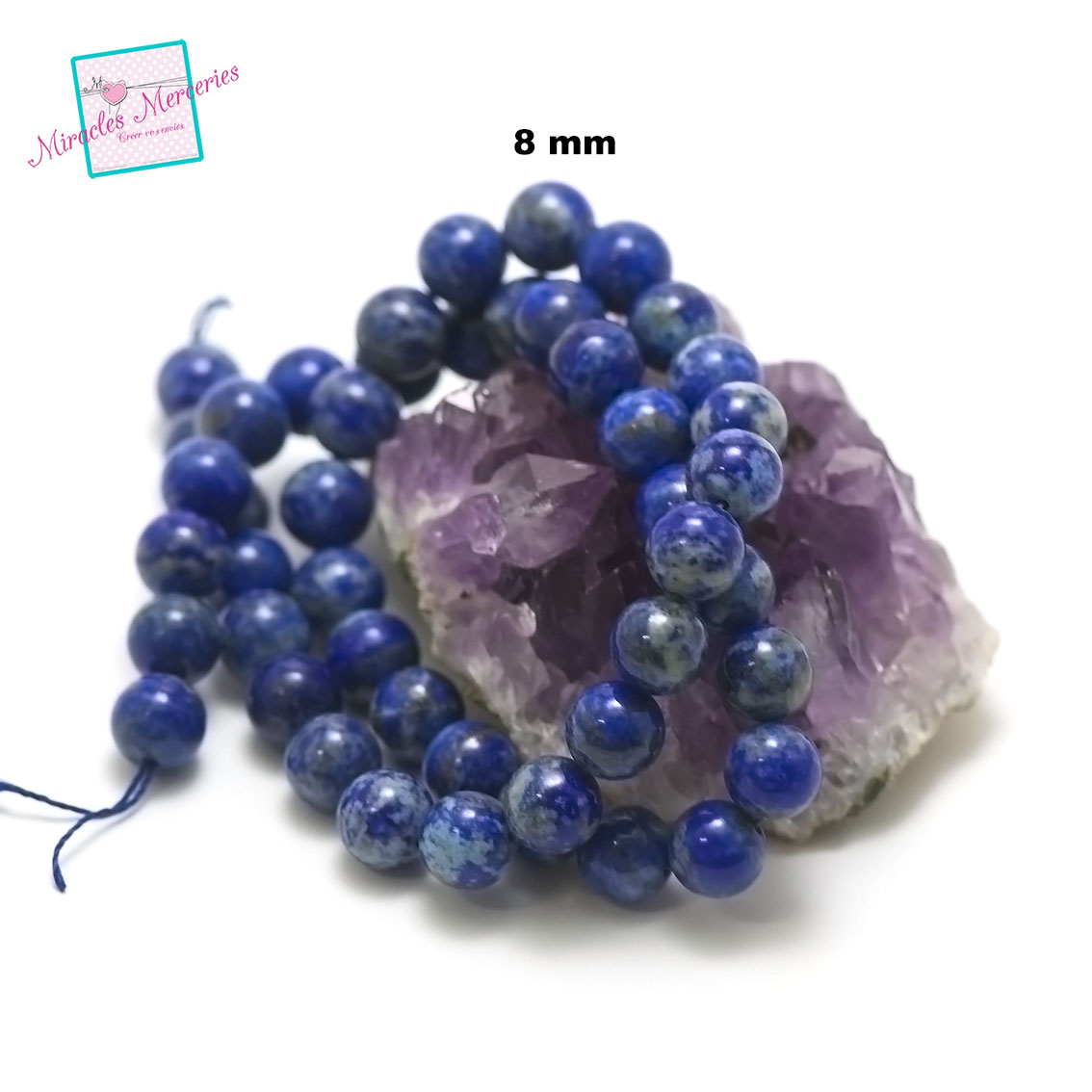 fil 39cm 49 perles de lapis lazuli ronde 6-7 mm
