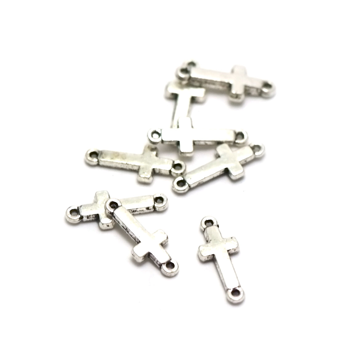 50 connecteurs mini croix,13x5 mm,argenté