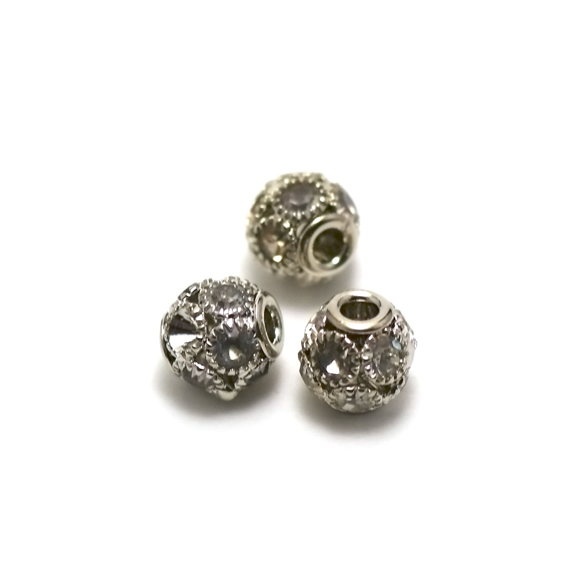 2 magnifiques perles lanterne et multiple strass  à grand trou 3 mm ,blanc,argenté
