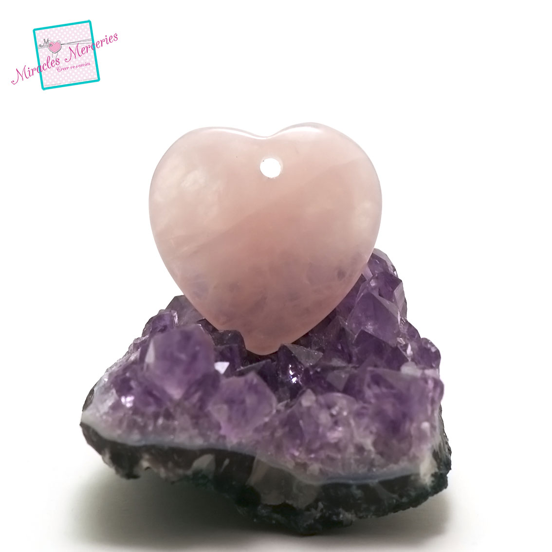 1 pendentif quartz rose coeur plat 35x35x7 mm ,pierre naturelle -  Pendentif/Pendentif en pierre minéraux - Miracles Merceries